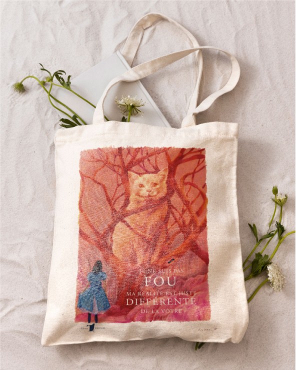 Tote-bag Cheshire Cat de Lewis Carroll illustré par Nathalie Novi.